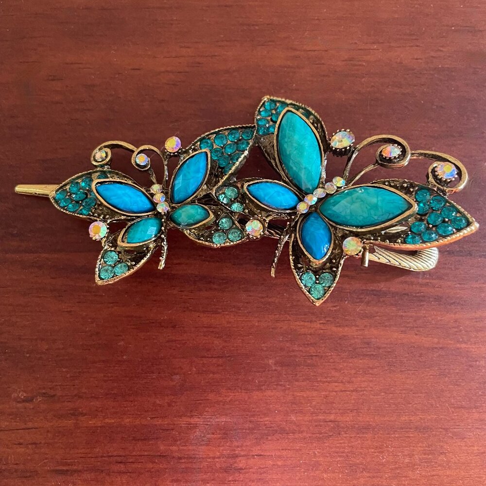 Bronze And Rhinestone Butterfly Alligator Hair Clip